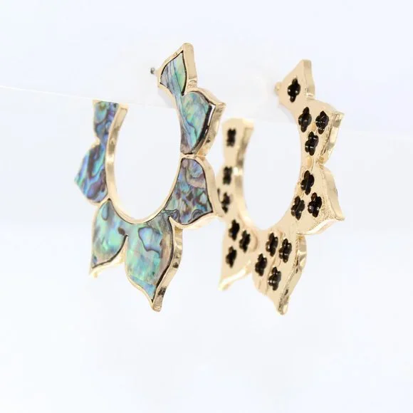 Nicole Miller New York Abalone Shell Gold-tone Open Hoop Earrings - Picture 1 of 4